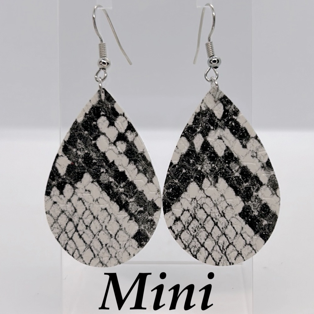 Mini Faux Leather Teardrop Earrings Snake Skin Print Fashion Jewelry - Picture 4 of 4